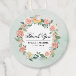 水彩フローラリース結婚ズサンキューカスタム フェイバータグ