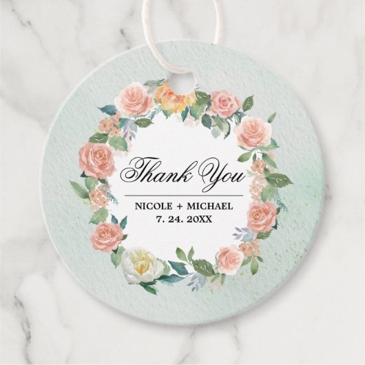 水彩フローラリース結婚ズサンキューカスタム フェイバータグ (正面)