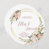 水彩フローラリース結婚式招待状 招待状 (正面/裏面)