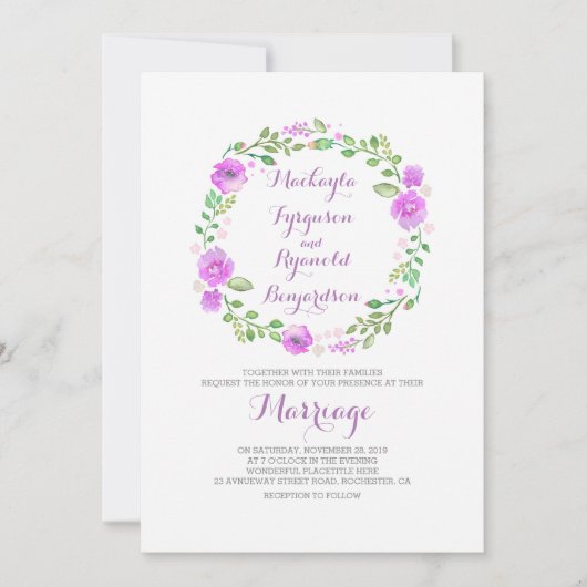 水彩フローラリース結婚式招待状 招待状 (正面)