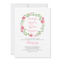 水彩フローラリース結婚式招待状