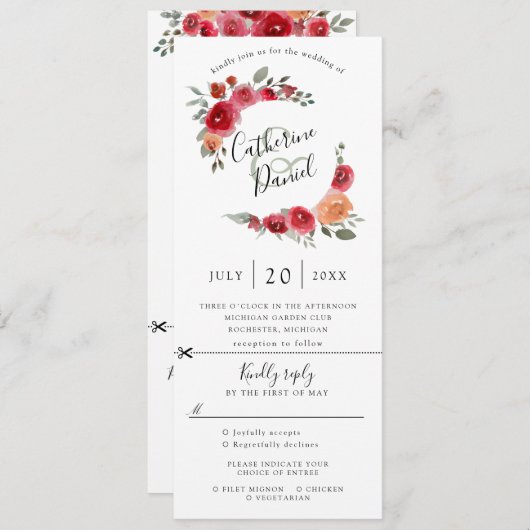水彩フローラリース結婚式招待状w rsvp 招待状 (正面/裏面)