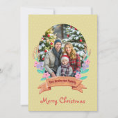 水彩フローラリース金ゴールド写真クリスマス シーズンカード (正面)