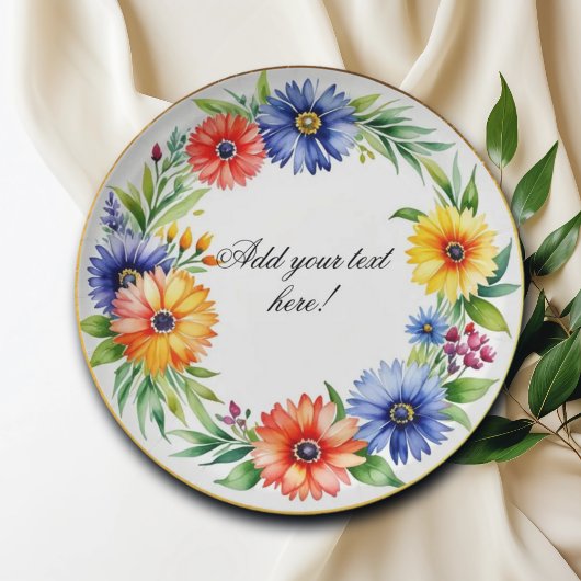 水彩フローラリース エレガント ペーパープレート