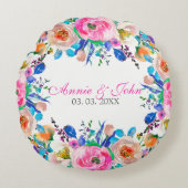 水彩フローラリース – 日付の保存 ラウンドクッション (正面)