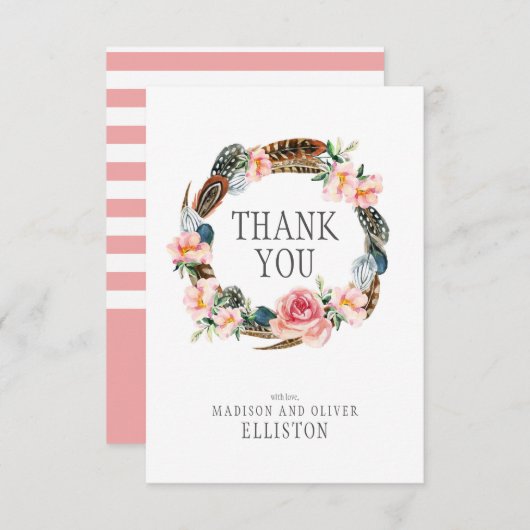 水彩フローラリース（羽付） |ありがとうございます サンキューカード (正面/裏面)