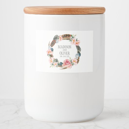 水彩フローラリース(羽付) | 結婚s フードラベル (正面)