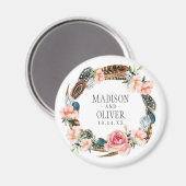 水彩フローラリース（羽付） | 結婚s マグネット (正面/裏面)