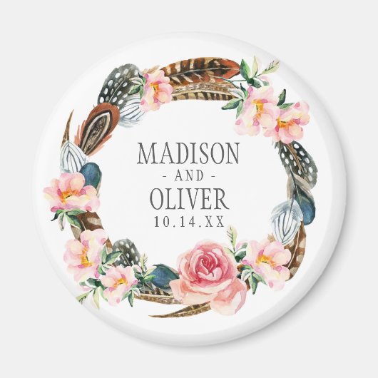 水彩フローラリース（羽付） | 結婚s マグネット (正面)