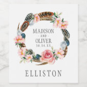 水彩フローラリース（羽付） | 結婚s ワインラベル (シングルラベル)