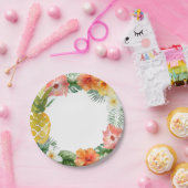 水彩フローラルアウ（ハワイ式宴会）誕生日 ペーパープレート (パーティー)