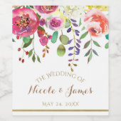 水彩フローラルフラワーモダンウェディングワイン ワインラベル (シングルラベル)