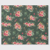 水彩フローラル | ボタニカルグリーンクリスマス ラッピングペーパー (フラット)
