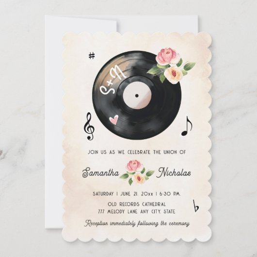 水彩フローラレコード結婚式招待状 招待状 (正面)