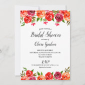 水彩フローラレッドオレンジブライダルシャワー招待状 (正面)
