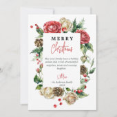 水彩フローラレッドベリーメリークリスマス シーズンカード (正面)