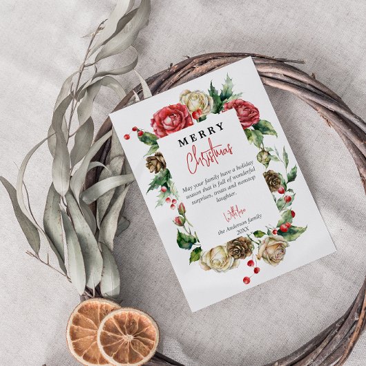 水彩フローラレッドベリーメリークリスマス シーズンカード
