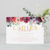 水彩フローラレディースランチブライダルシャワー金ゴールド 箔招待状 (立ち正面)