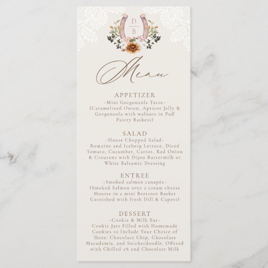 水彩フローラレースウェスタンホースシューモノグラム メニュー (正面)