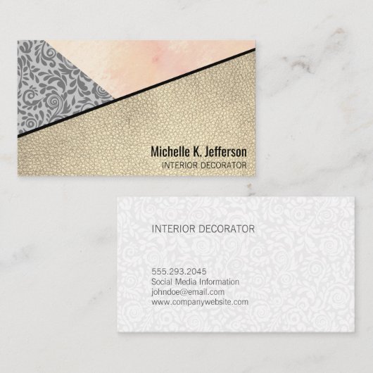 水彩フローラレースレザーカラーブロック 名刺 (正面/裏面)