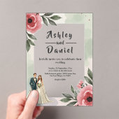 水彩フローラロマンチックなカップル夏結婚の夏 アクリル招待状 (インサイチュ (ポータブル))