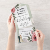 水彩フローラロマンチックなカップル夏結婚の夏 オールインワン招待状 (貼ってはがせる)