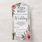 水彩フローラロマンチックなカップル夏結婚の夏 オールインワン招待状 (内側)