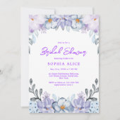 水彩フローラロマンチックパープルブライダルシャワー 招待状 (正面)