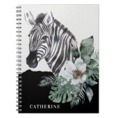 水彩フローラワイルドゼブラパーソナライズされた名 ノートブック (正面)