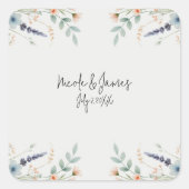 水彩フローラワイルドフラワー春ブライダル結婚ズ スクエアシール (正面)