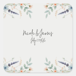 水彩フローラワイルドフラワー春ブライダル結婚ズ スクエアシール
