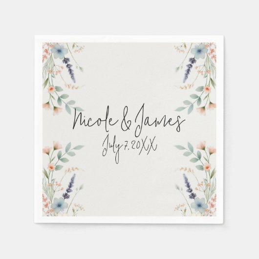 水彩フローラワイルドフラワー春ブライダル結婚ズ スタンダードカクテルナプキン (正面)