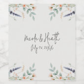 水彩フローラワイルドフラワー春ブライダル結婚ズ ワインラベル (シングルラベル)