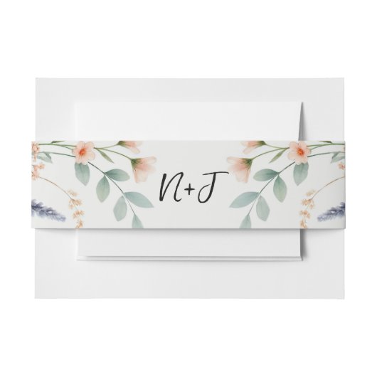 水彩フローラワイルドフラワー春ブライダル結婚ズ 招待状ベリーバンド (正面例)