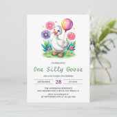 水彩フローラワン間抜けグースファースト誕生日 招待状 (スタンド正面)