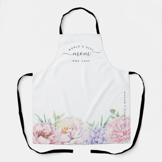 水彩フローラワールドの最高のママ&シェフエプロン エプロン (正面)