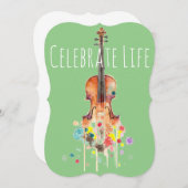 水彩フローラヴァイオリンカスタマイズ可能カード サンキューカード (正面/裏面)