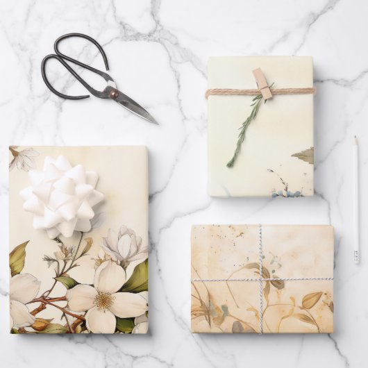 水彩フローラヴィンテージインスパイア包装シート ラッピングペーパーシート (正面)