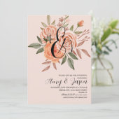 水彩フローラヴィンテージピーチバラ結婚ズ 招待状 (スタンド正面)