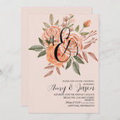水彩フローラヴィンテージピーチバラ結婚ズ 招待状 (正面/裏面)