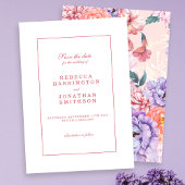 水彩フローラヴィンテージピーチピンク結婚ズ 招待状