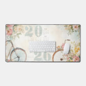 水彩フローラヴィンテージ自転車カレンダー2026 デスクマット (キーボード&マウス)