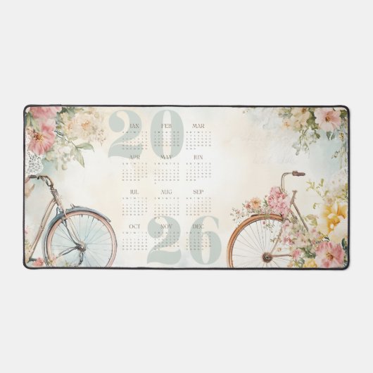 水彩フローラヴィンテージ自転車カレンダー2026 デスクマット (正面)
