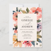 水彩フローラ両面結婚WebサイトQR 招待状 (正面)