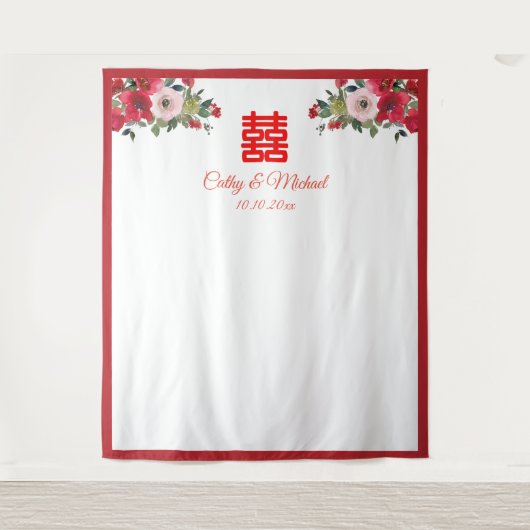 水彩フローラ中国のの結婚背景 タペストリー (正面)