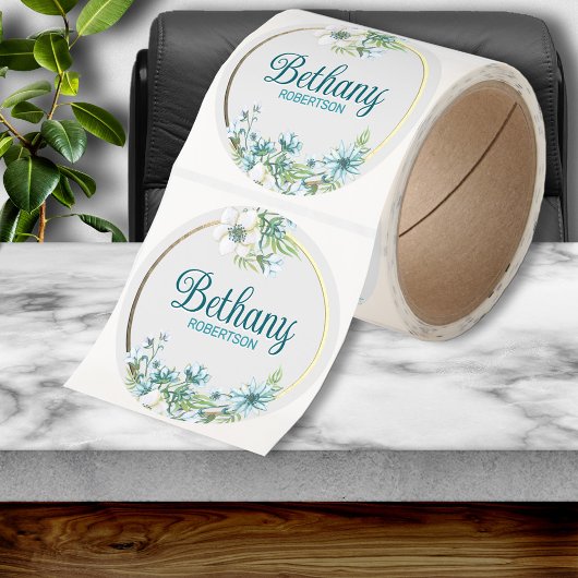 水彩フローラ付き/ゴールドフォイル付きアクセントパーソナライズされた ラウンドシール
