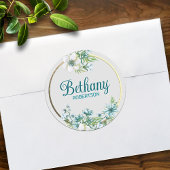 水彩フローラ付き/ゴールドフォイル付きアクセントパーソナライズされた ラウンドシール
