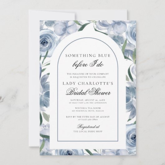 水彩フローラ何か青ブライダルシャワー 招待状 (正面)