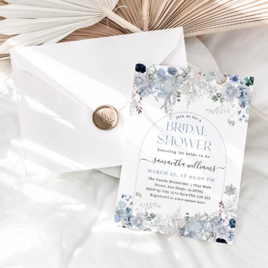 水彩フローラ何か青ブライダルシャワー 招待状