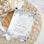 水彩フローラ何か青ブライダルシャワー 招待状